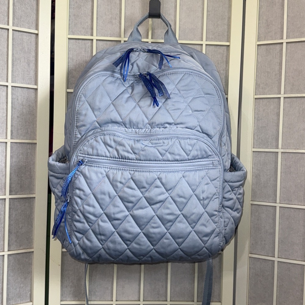 Vera Bradley Bancroft Large Campus Chambray Light Blue Bookbag Backpack Read Dis
